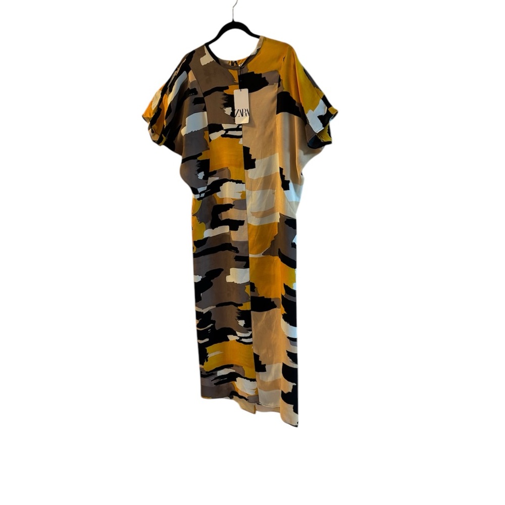 Zara loose sleeve abstract patterned full length dress in size medium